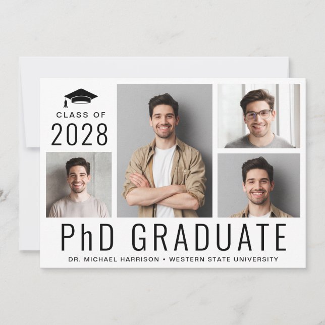 Invitación Fiesta de graduación de 5 fotos de doctorado PhD (Anverso)