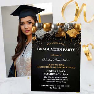 Invitación Fiesta de Graduación de Acentos de Oro y Plata