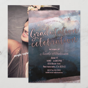 Invitación Fiesta de Graduación de Acuarela Moderna Foto Comp