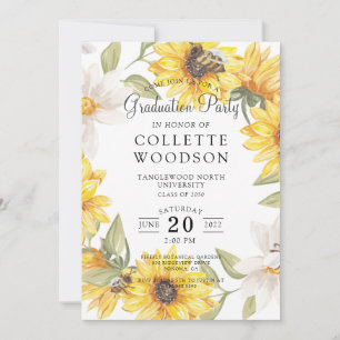 Invitación Fiesta de Graduación de Acuarela Verde Sunflower I