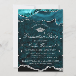 Invitación Fiesta de Graduación de Ágata de Mármol Teal Moder