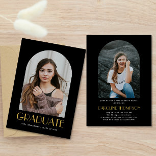 Invitación Fiesta de Graduación de Arco de Foto Amarillo Negr