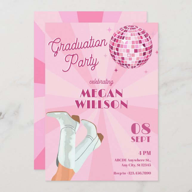 Invitación Fiesta de graduación de baile disco con botas de g (Anverso / Reverso)