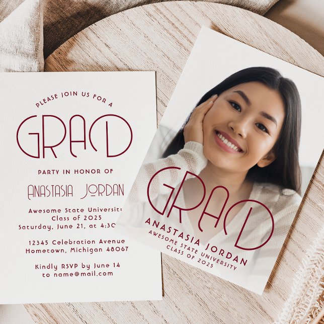 Invitación Fiesta de graduación de blanco de Borgoña 2026 (Subido por el creador)