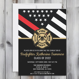 Invitación Fiesta de graduación de bomberos bandera de la lín