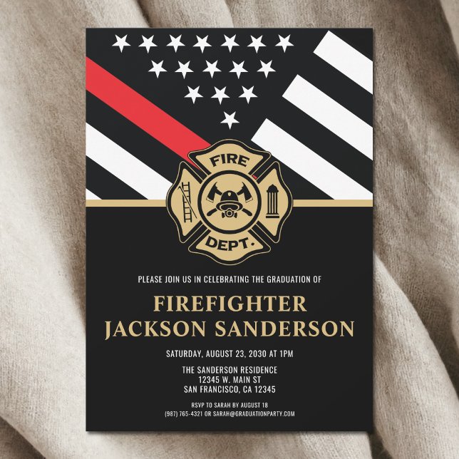 Invitación Fiesta de graduación de bomberos de la Academia de (Firefighter Fire Academy Fireman Graduation Party Invitation)