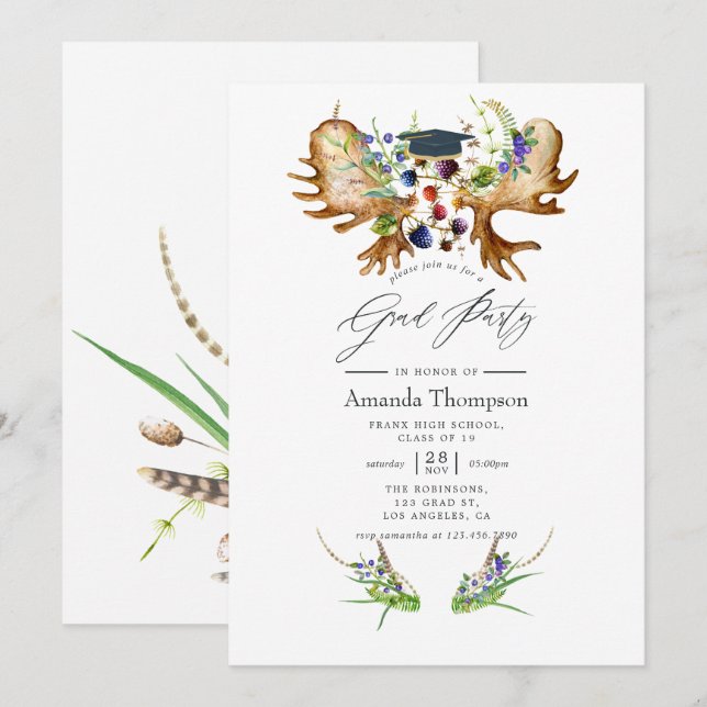 Invitación Fiesta de Graduación de Bosques Rústicos de Acuare (Anverso / Reverso)