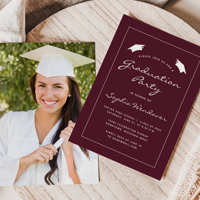 Invitación Fiesta de graduación de Burdeos Blanco 2026 (Subido por el creador)