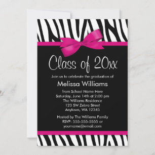 Invitación Fiesta de graduación de cebra rosa caliente impres