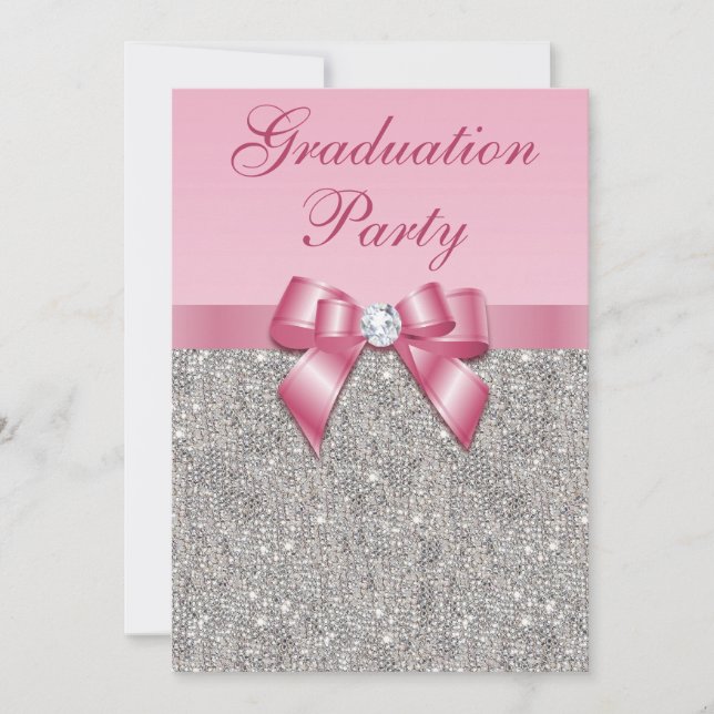 Invitación Fiesta de graduación de Chicas Faux Bow (Anverso)