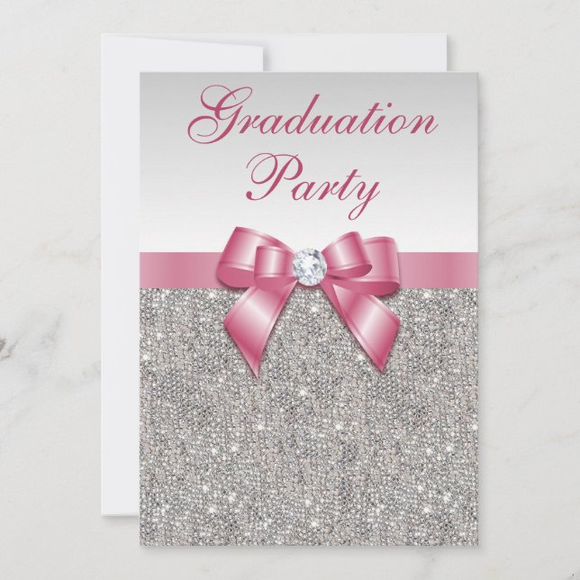 Invitación Fiesta de graduación de Chicas rosados de joyas de (Anverso)