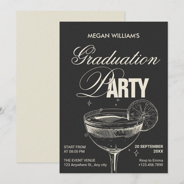 Invitación fiesta de graduación de cócteles de la cosecha neg (Anverso / Reverso)