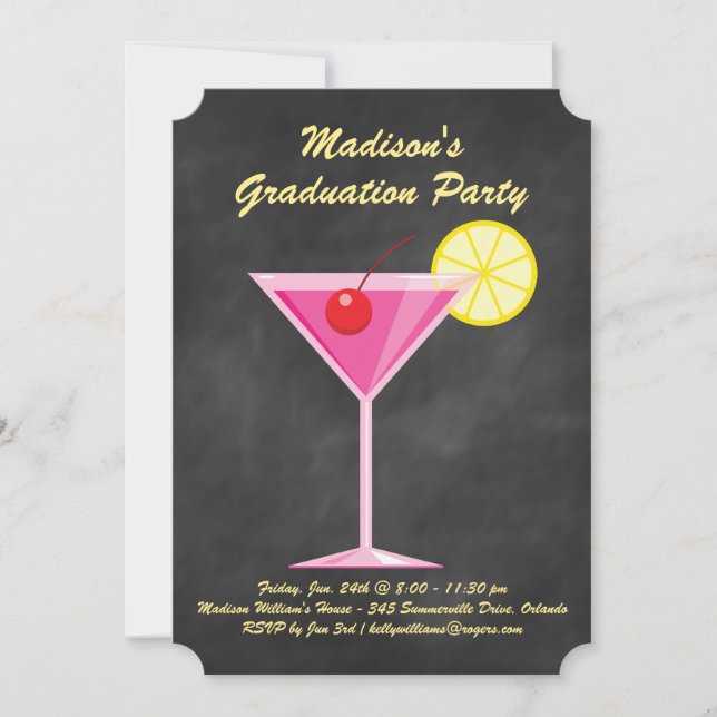 Invitación Fiesta de graduación de cócteles de verano - Chalk (Anverso)