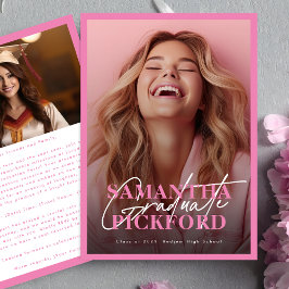 Invitación fiesta de graduación de colegio rosado fotográfico