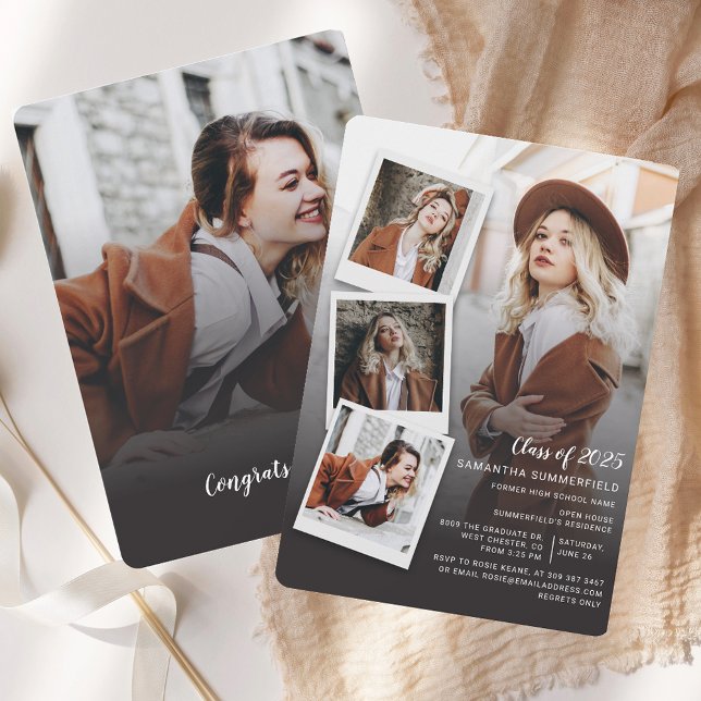 Invitación Fiesta de Graduación de Collage de fotos de grado  (Graduate Photo Collage Graduation 2025 Party Invitation)