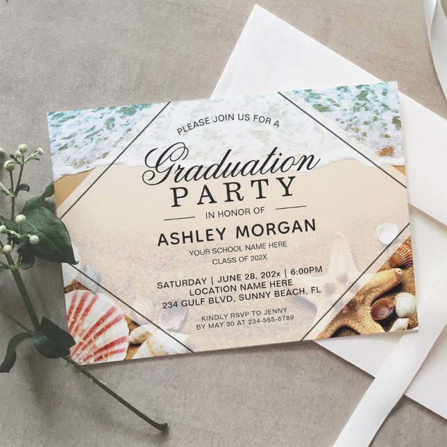 Invitación Fiesta de graduación de conchas marinas de Sandy B (Subido por el creador)