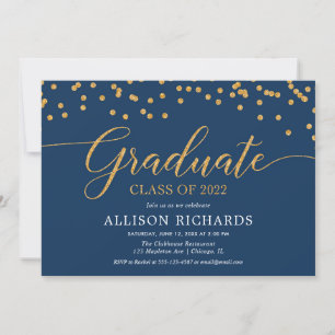 Invitación Fiesta de graduación de confeti elegante de oro az