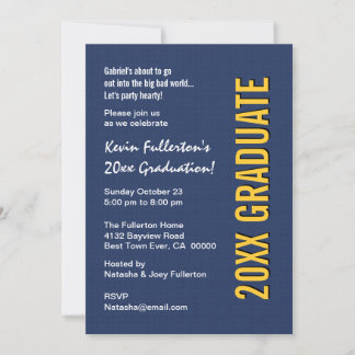 Invitación Fiesta de graduación de cualquier año Blue and Gol
