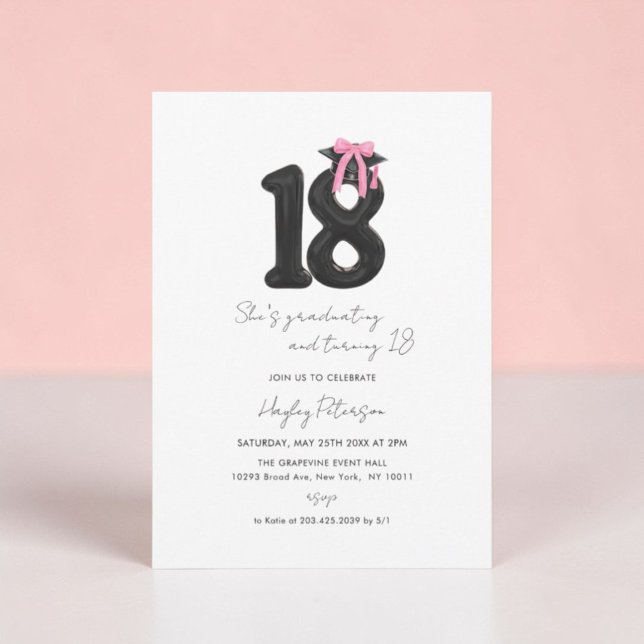 Invitación Fiesta de graduación de cumpleaños 18 Coquette Bow (Subido por el creador)