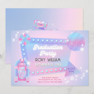 Invitación Fiesta de graduación de discoteca Retro holo