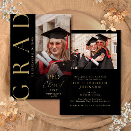 Invitación Fiesta de graduación de doctorado con foto en negr