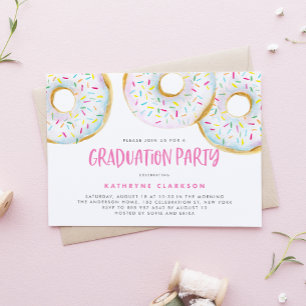 Invitación Fiesta de Graduación de Donuts de color blanco roc