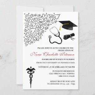 Invitación Fiesta de Graduación de Enfermera con Doodle Adora