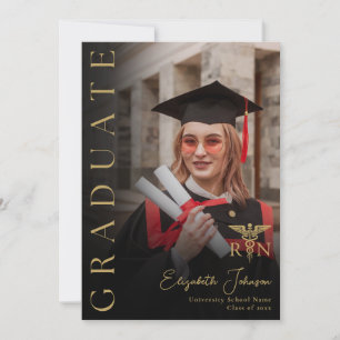 Invitación Fiesta de Graduación de Enfermera con Foto de Oro 