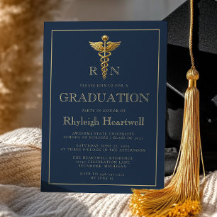 Invitación Fiesta de Graduación de Enfermera RN Azul Marino D