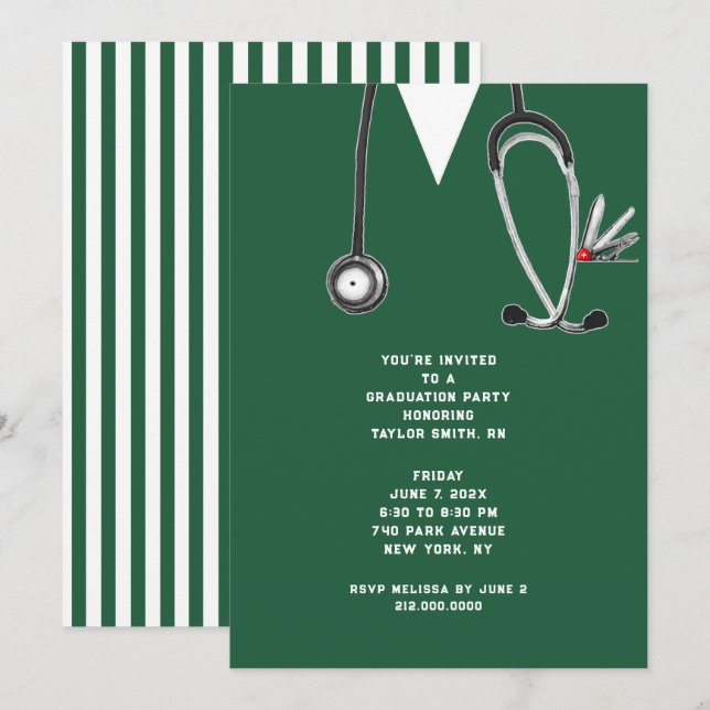 Invitación Fiesta de graduación de enfermeras (Anverso / Reverso)