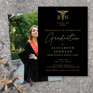 Invitación Fiesta de Graduación de Enfermería en Negro y Dora