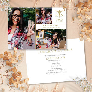 Invitación Fiesta de graduación de enfermería RN con 3 fotos