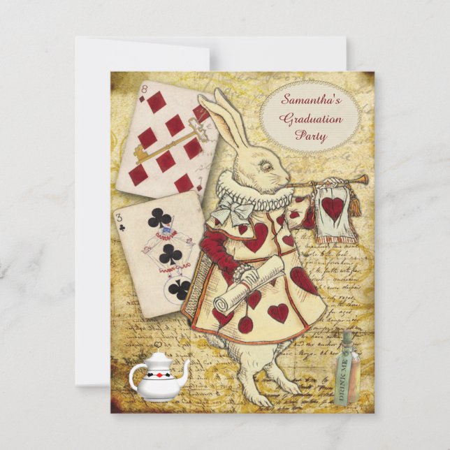 Invitación Fiesta de graduación de época Conejo Maravilla (Anverso)