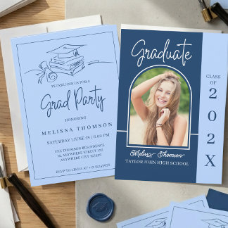 Invitación Fiesta de graduación de estilo azul moderno con fo