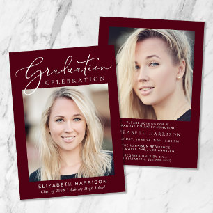 Invitación Fiesta de graduación de estilo burgundy con foto m