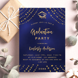 Invitación Fiesta de graduación de estrellas de oro azul mari