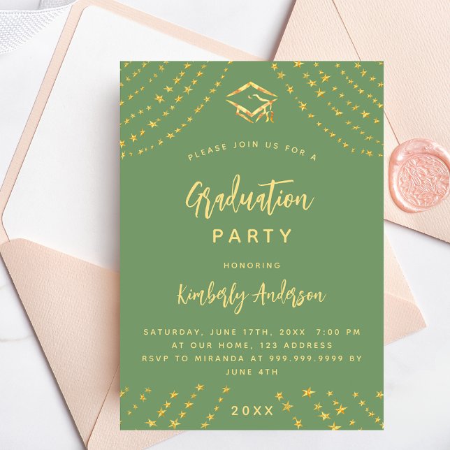 Invitación Fiesta de graduación de estrellas de oro verde sab (Subido por el creador)