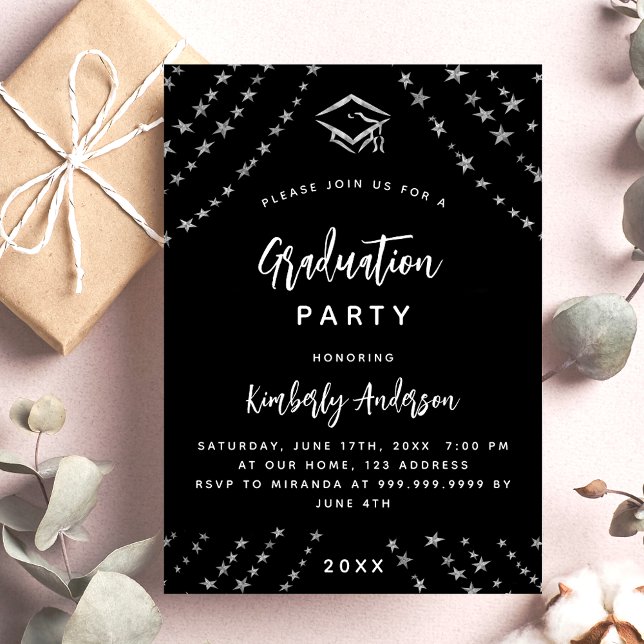 Invitación fiesta de graduación de estrellas de plata negra m (Subido por el creador)