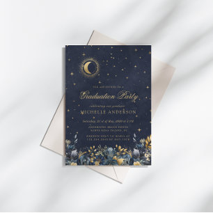 Invitación Fiesta de Graduación de Estrellas Lunares Florales
