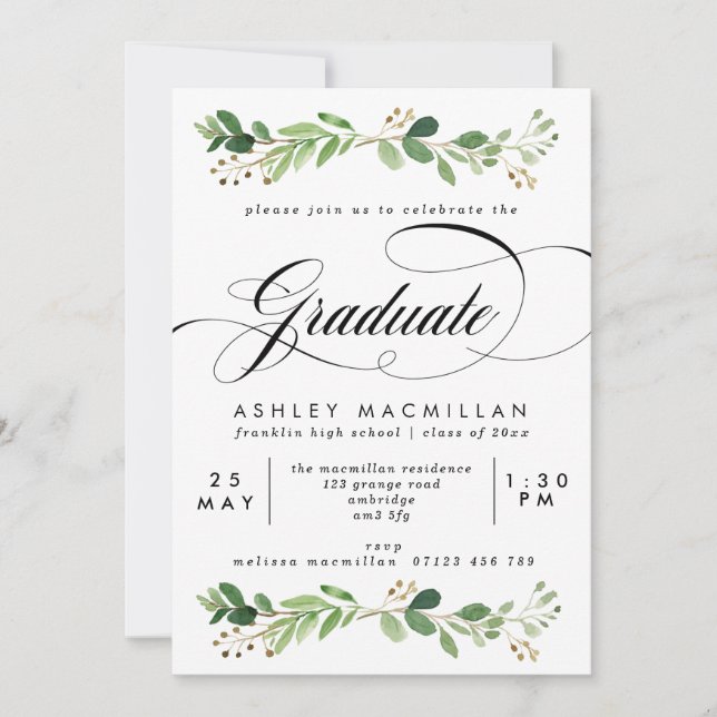 Invitación Fiesta de Graduación de Eucalipto (Anverso)