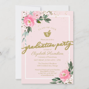 Invitación Fiesta de Graduación de Farmacia Mortero Floral Ro