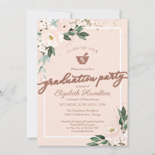 Invitación Fiesta de Graduación de Farmacia Mortero Floral Ro