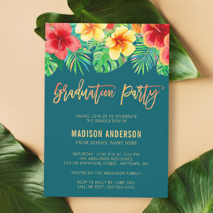 Invitación Fiesta de Graduación de Flor de Acuarela Tropical