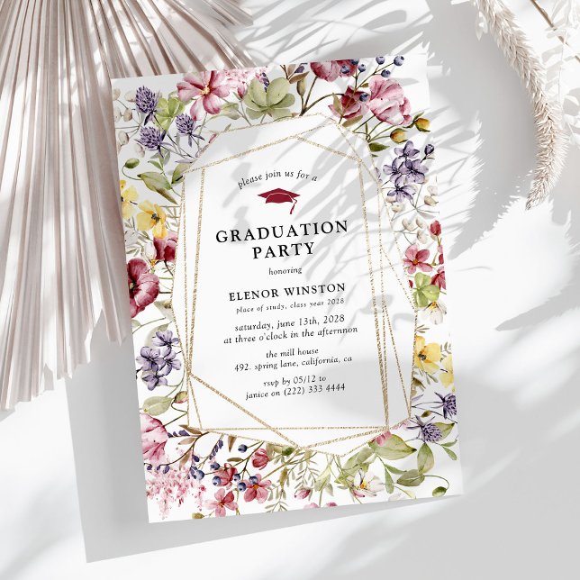 Invitación Fiesta de Graduación de Flor y Oro de Acuarela (Subido por el creador)