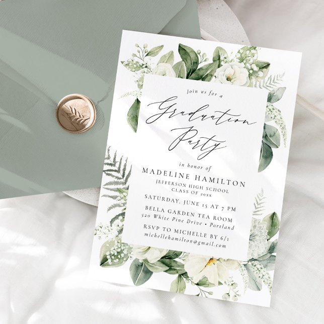 Invitación Fiesta de Graduación de Flores Blancas y Verdor (Subido por el creador)