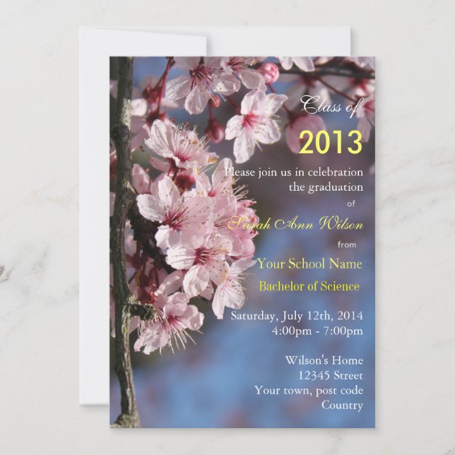 Invitación Fiesta de graduación de flores de cerezo rosa (Anverso)