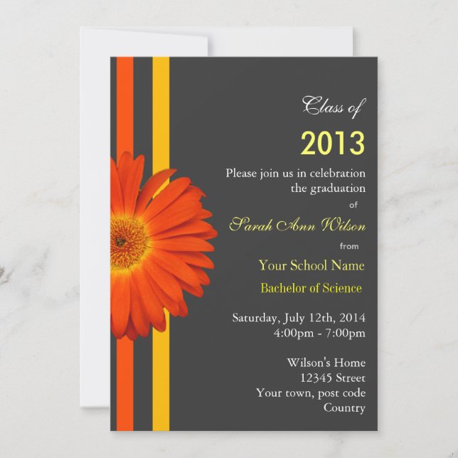Invitación fiesta de graduación de flores de jardín naranja (Anverso)