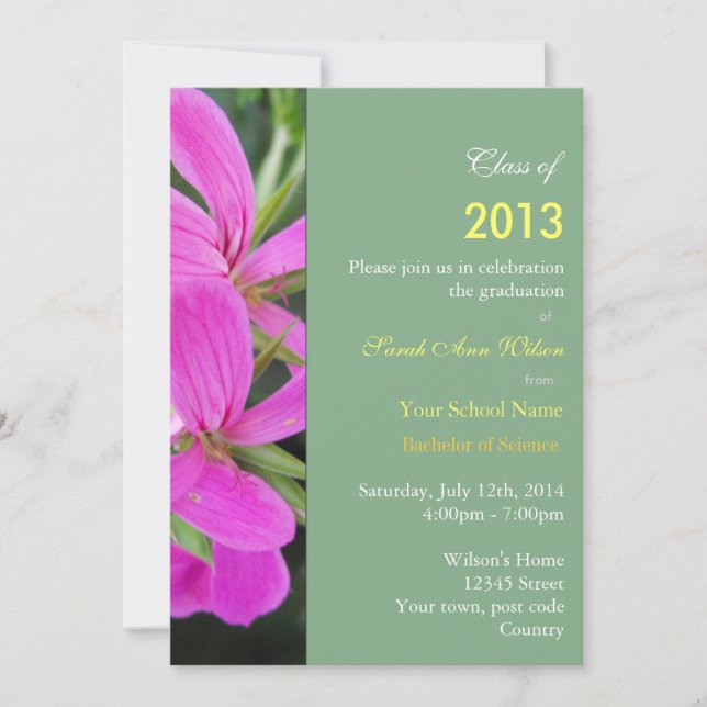 Invitación Fiesta de graduación de flores de jardín rosadas d (Anverso)