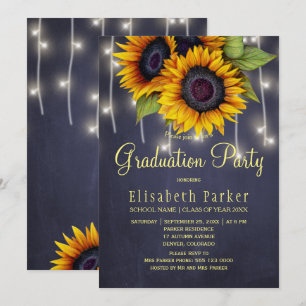 Invitación Fiesta de graduación de flores doradas de luz rúst