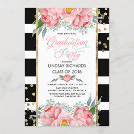 Invitación Fiesta de graduación de flores rosas, de oro y de 